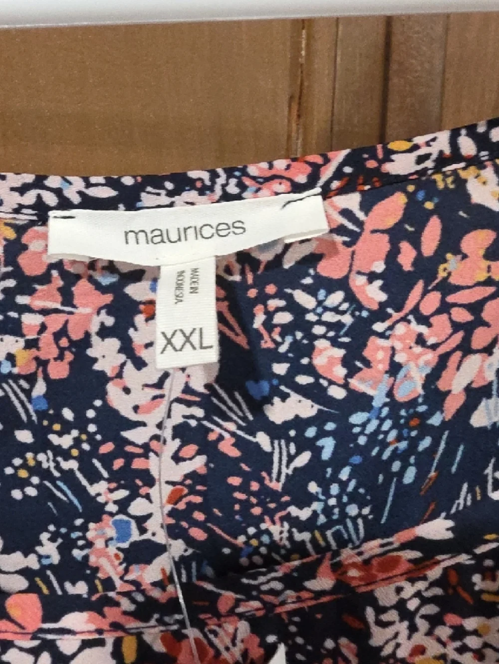 Maurices Navy Floral Tee with Pink, White & Coral Blooms - Picture 2 of 8